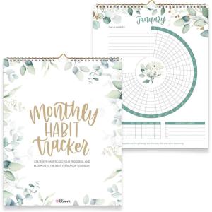 image:imagebloom daily planners Hanging Habit Tracking Calendar  Undated 12 Month Inspirational Habit Tracker for Daily Weekly amp Monthly Goals 8 x 10 Motivational Productivity Tool  Greenery