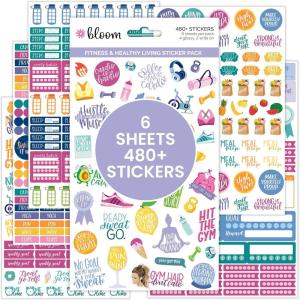 image:imagebloom daily planners Health Wellness and Fitness Planner Stickers  Variety Sticker Pack  Six Sticker Sheets Per Pack