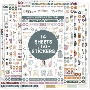 image:imagebloom daily planners Monthly Celebrations Planner Stickers for Calendar Decorating Planning Scrapbooking  Holiday Seasonal amp General Events 14 Sheets 1100 Stickers per PackCool Tones