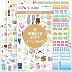 image:imagebloom daily planners New EngagementWedding Planning Stickers Variety Pack  6 Sheets 390 HandDawn Illustrations and Phrases Per PackNew EngagementWedding Planning