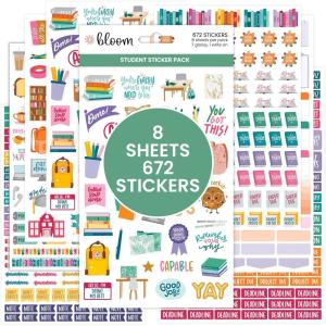 image:imagebloom daily planners Student Planner Stickers  8 Sheets  672 Stickers  Essential School Themed Variety Pack for Academic Year Planning  Icons amp Illustrations to Track Assignments Exams amp More
