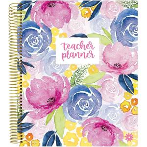image:imagebloom daily planners Undated Academic Year Teacher Planner amp Calendar  7 Period Lesson Plan Organizer Book with Frosted Protective Cover 9 x 11  ChalkboardWatercolor Floral
