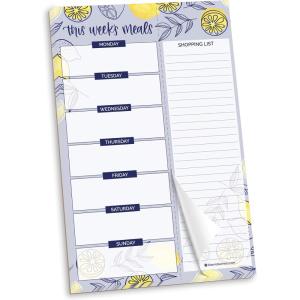image:imagebloom daily planners Weekly Magnetic Meal Planning Pad for Fridge with TearOff Grocery Shopping List  Hanging FoodMenu Organizer Notepad with Magnets  6 x 9  LemonsBlue Lemons