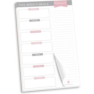 image:imagebloom daily planners Weekly Magnetic Meal Planning Pad for Fridge with TearOff Grocery Shopping List  Hanging FoodMenu Organizer Notepad with Magnets  6 x 9  LemonsGrey  Pink