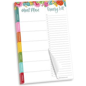 image:imagebloom daily planners Weekly Magnetic Meal Planning Pad for Fridge with TearOff Grocery Shopping List  Hanging FoodMenu Organizer Notepad with Magnets  6 x 9  LemonsPink Floral