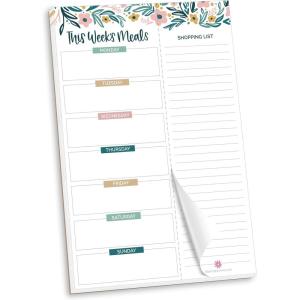 image:imagebloom daily planners Weekly Magnetic Meal Planning Pad for Fridge with TearOff Grocery Shopping List  Hanging FoodMenu Organizer Notepad with Magnets  6 x 9  LemonsGarden Blooms