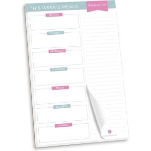 image:imagebloom daily planners Weekly Magnetic Meal Planning Pad for Fridge with TearOff Grocery Shopping List  Hanging FoodMenu Organizer Notepad with Magnets  6 x 9  LemonsPink  Teal